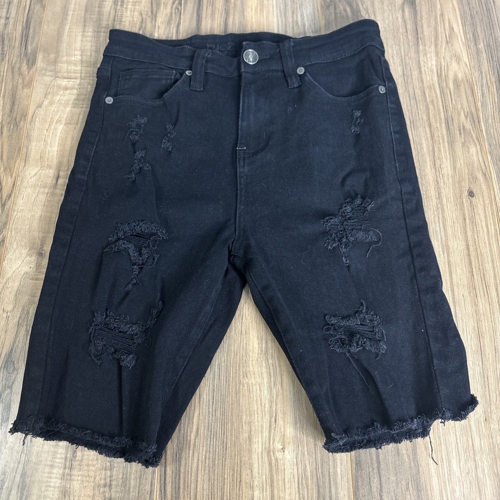 Rue 21 Premium Bermuda Demin Shorts Mens 30 Black Distressed‎ / Ripped